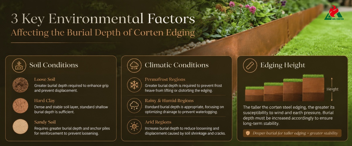3 Key Environmental Factors Affecting the Burial Depth of Corten Edging